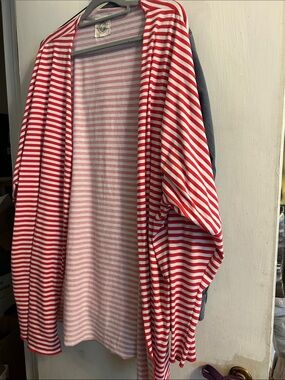 Tees2UrDoor Red & White Striped Open Cardigan